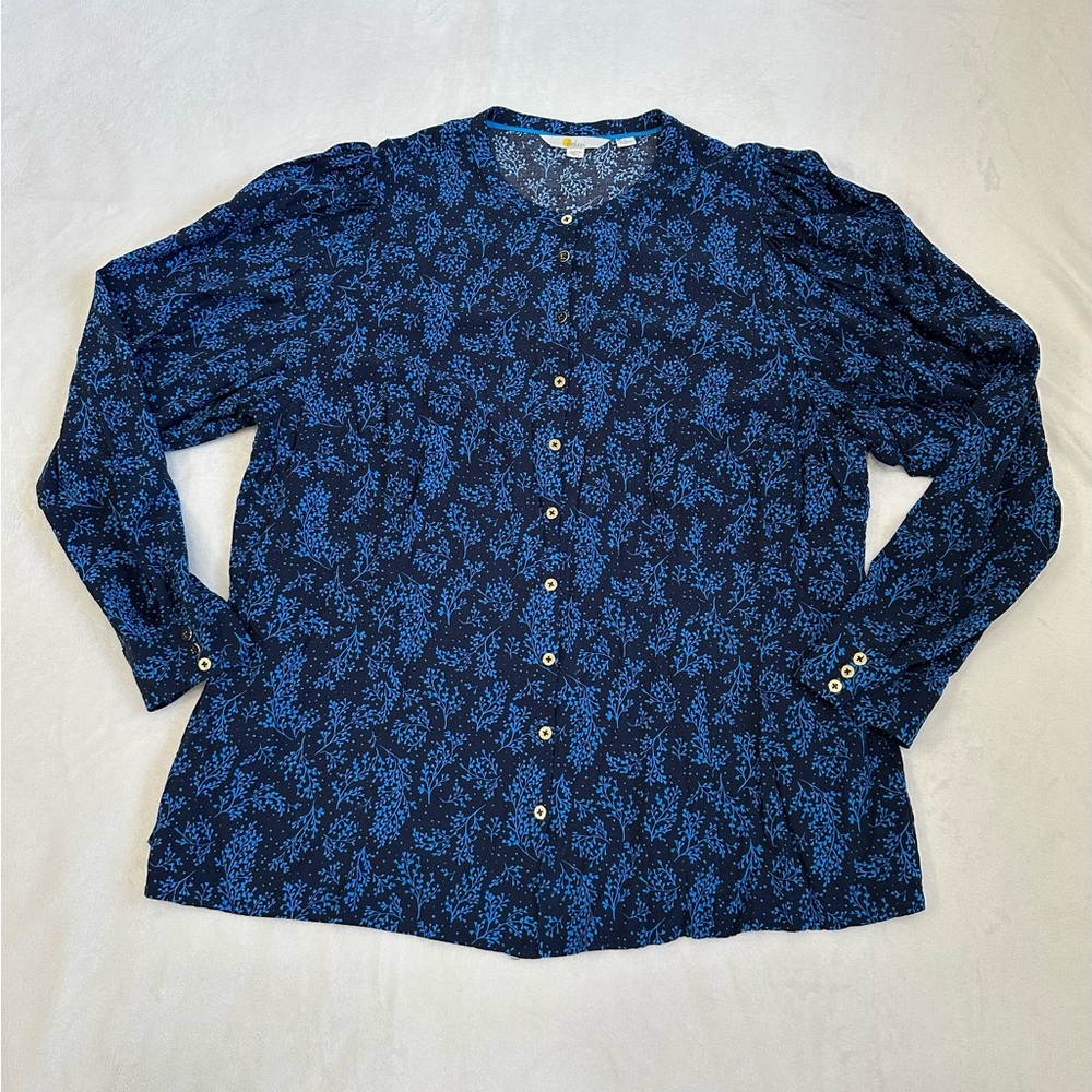 Boden Blue Floral Long Sleeve Button up Blouse Size US 20/22 ( Plus Size )